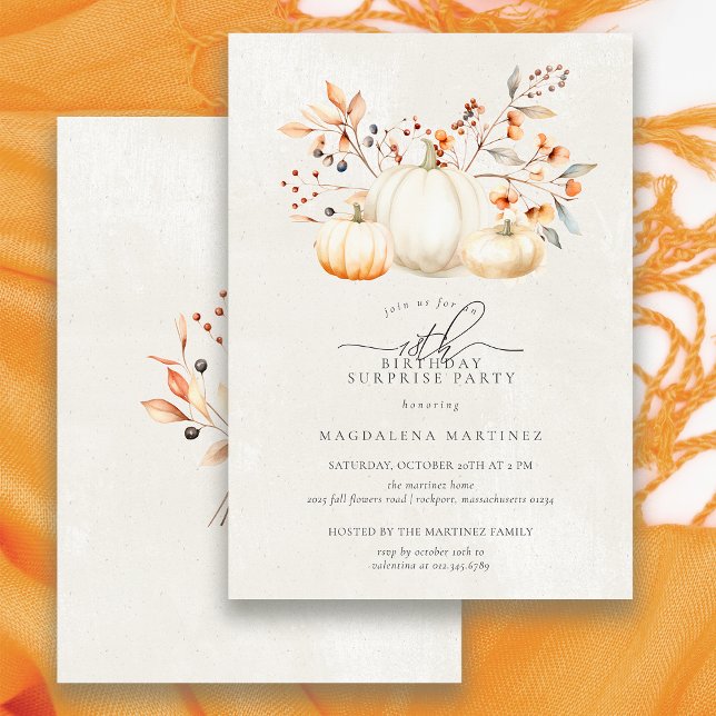 18th Birthday Surprise Party White Pumpkin Fall Invitation (Creator Uploaded)