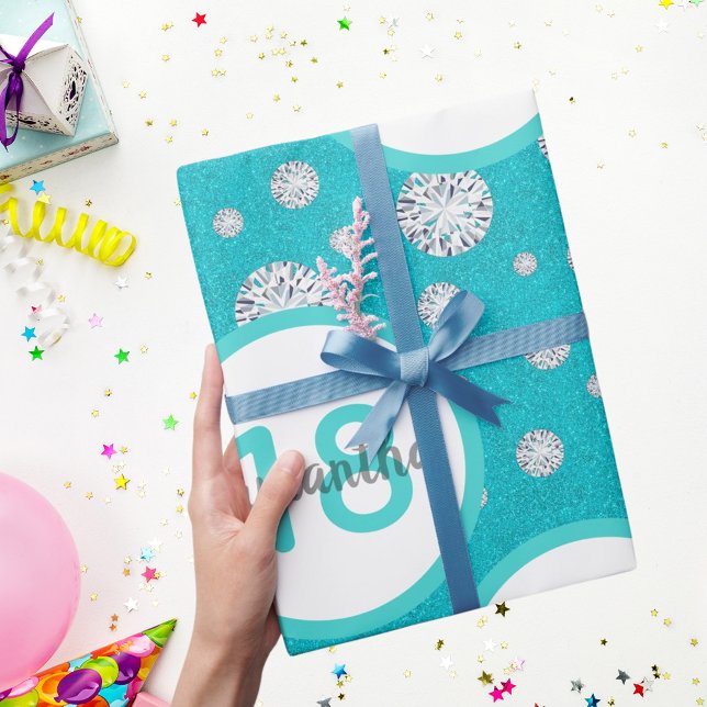 18th birthday teal green glitter diamonds wrapping paper (Creator Uploaded)