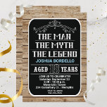 18th Birthday The Man The Myth The Legend 18 YRS  Invitation<br><div class="desc">A bold 18th birthday invitation featuring white and blue text over a black background surrounded by wood. Please note the words,  "The Man,  The Myth,  The Legend" and all ornamental lines are NOT editable.</div>