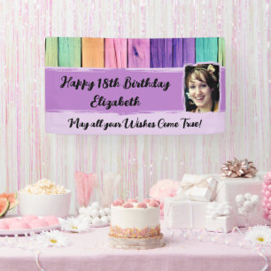 18th Birthday unicorn colours name photo purple Banner