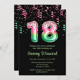18th Birthday Watermelon Balloons with Confetti Invitation