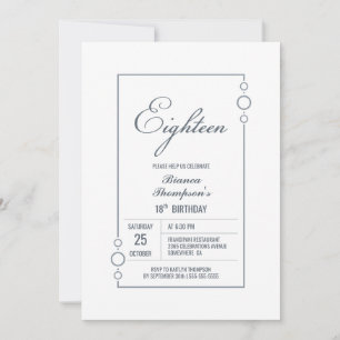 18th Birthday White with Grey Frame Party Invitation