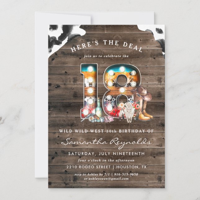 18th Birthday | Wild West Cowboy Invitation (Front)