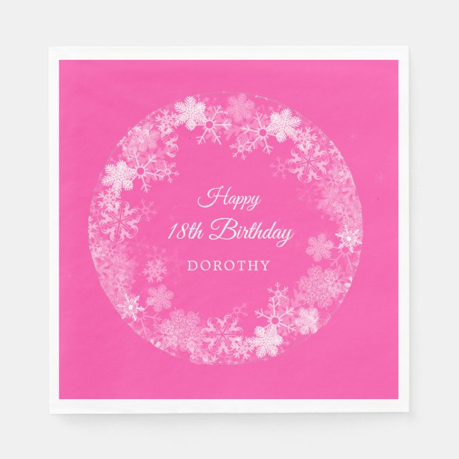18th Birthday Winter Wonderland Snowflake Pink Napkin (Front)