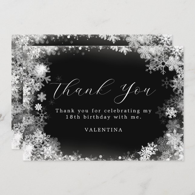 18th Birthday Winter Wonderland Snowflake Thank You Card (Front/Back)