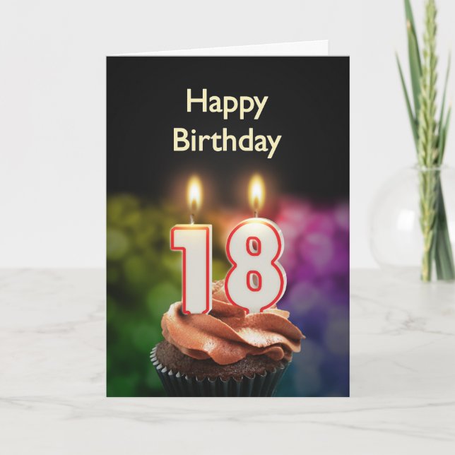18th Birthday with cake and candles Card (Front)