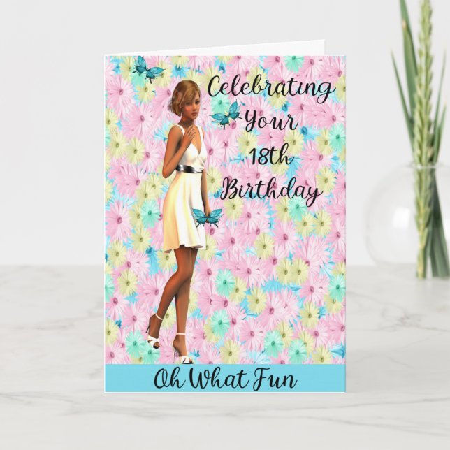 18th Birthday with Pastel Daisies & Girl Card (Front)