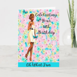 18th Birthday with Pastel Daisies & Girl Card
