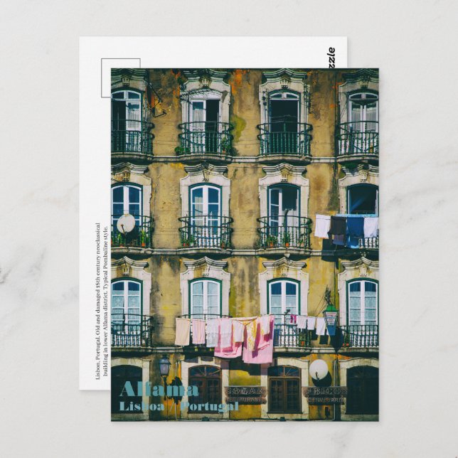 18th c rundown building in Alfama district. Lisbon Postcard (Front/Back)