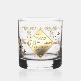 18th Cat's Eye Wedding Anniversary Drinkware Set Whiskey Glass
