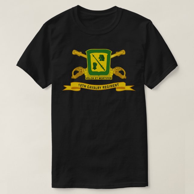 18th Cavalry Regiment w Br Ribbon T-Shirt (Design Front)