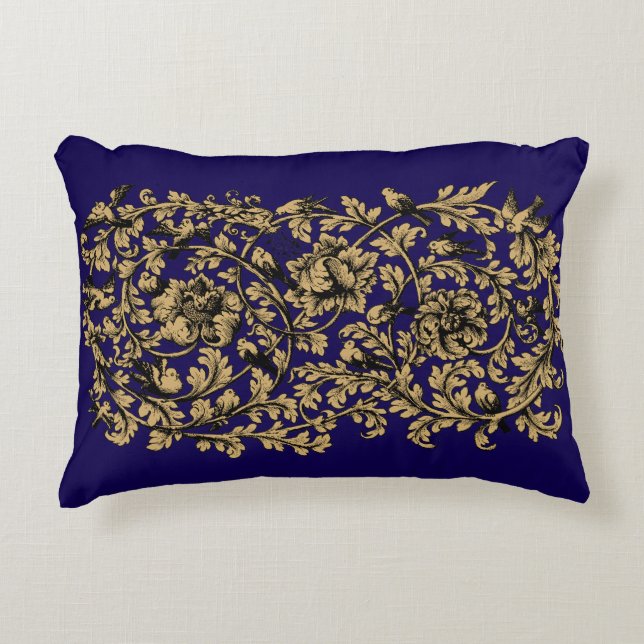 18th Century Baroque Rococo Vine & Birds Pattern Decorative Cushion (Front)