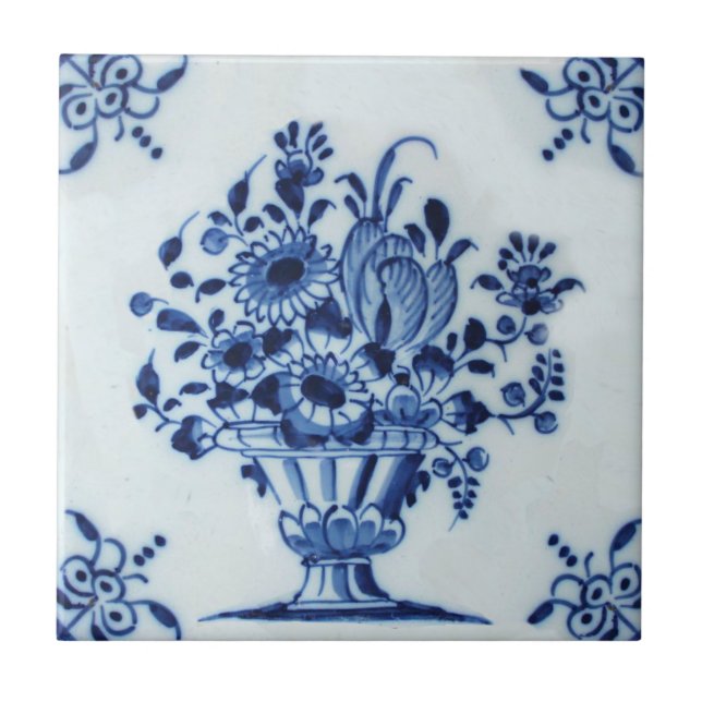 18th Century Dutch Delft Flower Arrangement Repro Tile (Front)
