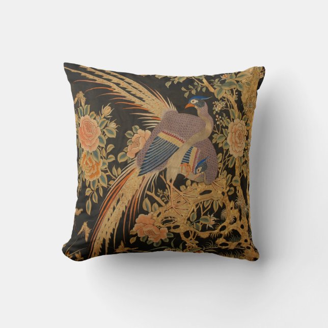 18th Century Japanese Pheasant Decor Pillow (Front)