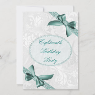 18th Damask and Bows Birthday Party Invitation