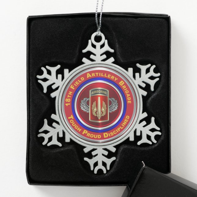 18th Field Artillery Brigade  Snowflake Pewter Christmas Ornament (Box)