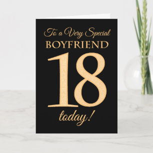 18th Gold-effect on Black for Boyfriend Birthday Card