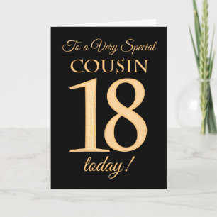 18th Gold-effect on Black for Cousin Birthday Card
