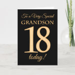 18th Gold-effect on Black for Grandson Birthday Card<br><div class="desc">The chic 18th Birthday Card for a 'Very Special Grandson',  with a number 18 composed of gold-effect numbers and the word 'Grandson',  in gold-effect,  on a black background. The inside message,  which you can change if you wish,  is 'Happy Birthday'</div>