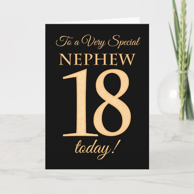 18th Gold-effect on Black for Nephew Birthday Card (Front)