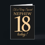 18th Gold-effect on Black for Nephew Birthday Card<br><div class="desc">A chic 18th Birthday Card for a 'Very Special Nephew',  with a number 18 composed of gold-effect numbers and the word 'Nephew',  in gold-effect,  on a black background. The inside message,  which you can change if you wish,  is 'Happy Birthday'</div>