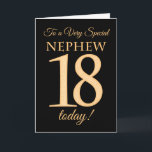 18th Gold-effect on Black for Nephew Birthday Card<br><div class="desc">A chic 18th Birthday Card for a 'Very Special Nephew',  with a number 18 composed of gold-effect numbers and the word 'Nephew',  in gold-effect,  on a black background. The inside message,  which you can change if you wish,  is 'Happy Birthday'</div>