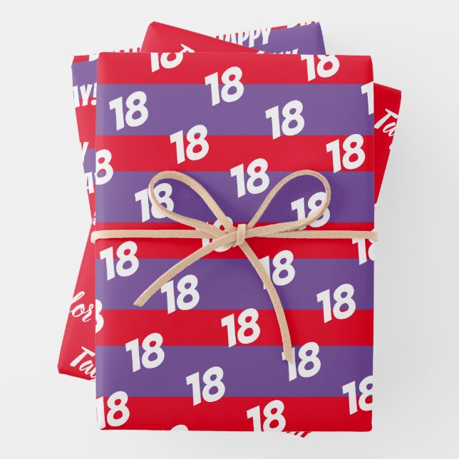 18th Happy Birthday Add Name Wrapping Paper Sheet (In situ)