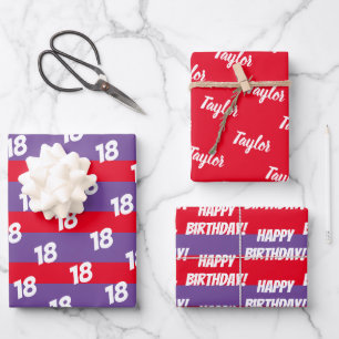 18th Happy Birthday Add Name Wrapping Paper Sheet