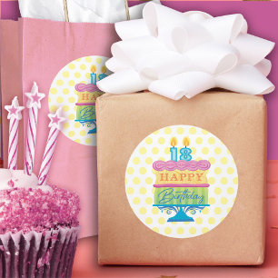 18th Happy Birthday Cake Yellow Dots Classic Round Sticker