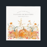 18th Happy Birthday Pumpkin Wildflower Custom Napkin<br><div class="desc">Fall pumpkins are nestled in delicate golden yellow and orange wildflowers to create an elegant aesthetic. All of the text is editable so you can easily craft your own special mood.</div>