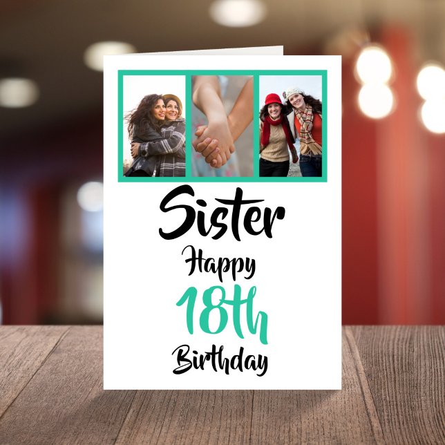 18th happy birthday sister photo collage Card (Creator Uploaded)