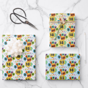18th Happy Birthday Typography Balloons Wrapping Paper Sheet