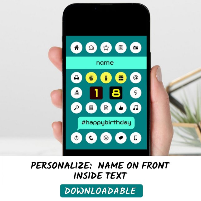 18th hashtag computing birthday add name card (Creator Uploaded)