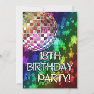 18th invitation with disco ball and rainbow stars