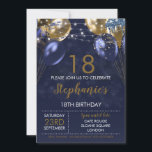 18th Invite Navy Gold Birthday Invitation<br><div class="desc">18th Birthday Invitation 18th Invite Navy Gold Invitation,  Balloons, </div>
