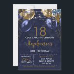 18th Invite Navy Gold Birthday Invitation<br><div class="desc">18th Birthday Invitation 18th Invite Navy Gold Invitation,  Balloons, </div>