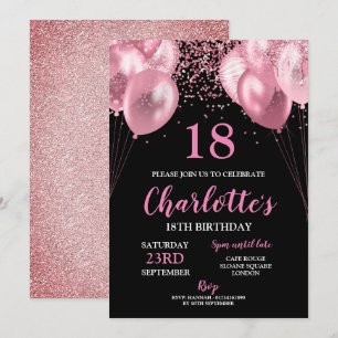 18th Invite pink neon black birthday Invitation