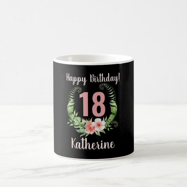 18th or any age Birthday Blush Pink Floral Name Co Coffee Mug (Center)