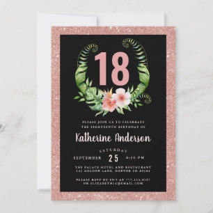 18th or any age birthday blush pink glitter floral invitation