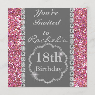 18th PINK BLING Birthday Party Invitation