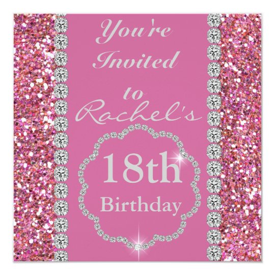 18th PINK BLING Birthday Party Invitation