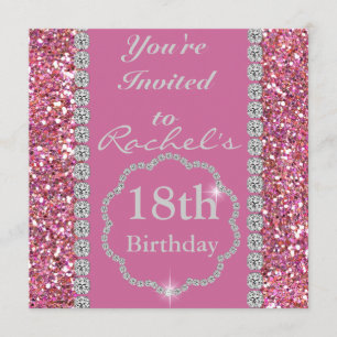 18th PINK BLING Birthday Party Invitation