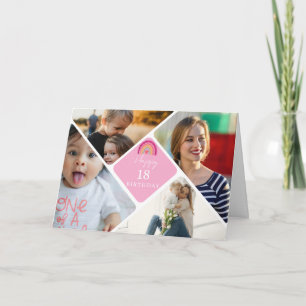 18th Rainbow 4 Photo Birthday Name Keepsake Thank You Card