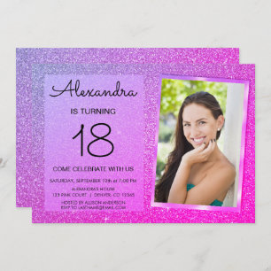 18th Sparkle Glitter Girly Pink and Purple Invitation