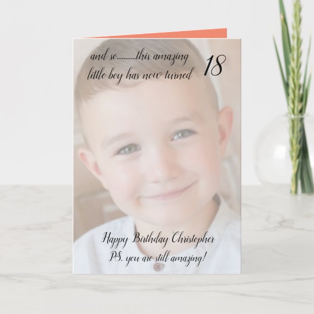 18th still amazing orange and black birthday photo card (Front)