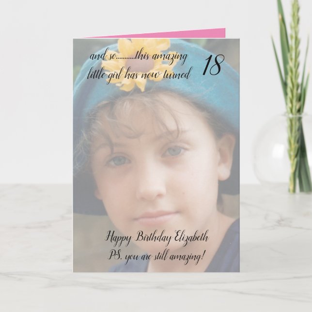 18th still amazing pink and black birthday photo card (Front)