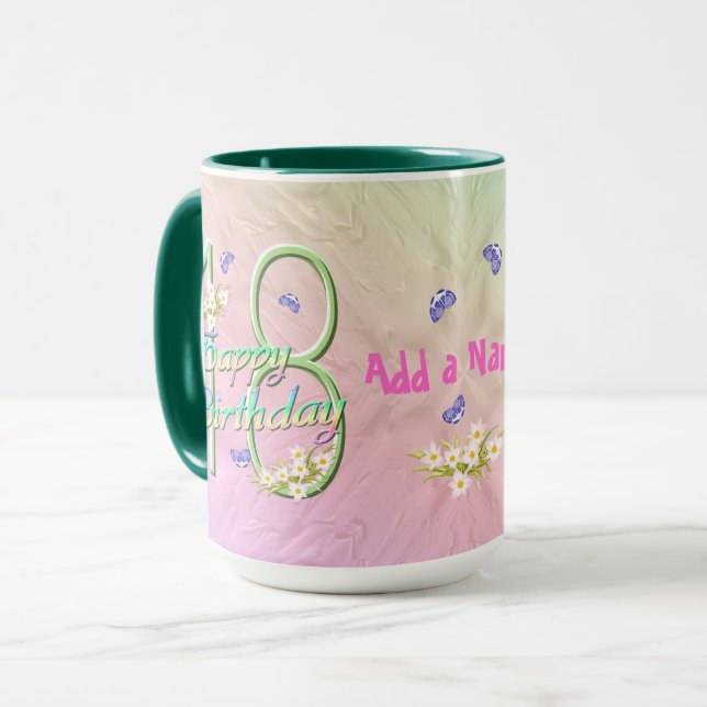 18th Stylish Birthday Butterfly Mug (Front Left)