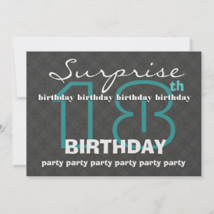 18th SURPRISE Birthday Modern Teal Charcoal W609 Invitation