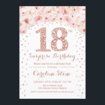 18th Surprise Birthday Party - White Rose Gold Invitation<br><div class="desc">18th Birthday Party Invitation.
Elegant design in faux glitter rose gold and white. Features watercolor blush pink roses,  confetti and diamonds. Perfect for a glam celebration.</div>