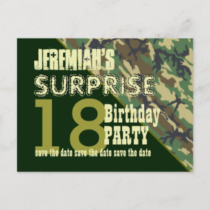 18th Surprise Birthday Save the Date CAMO V02O Announcement Postcard